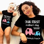 T-shirt Onesie de Bébé 100% Coton Personnalisé avec Nom Ensemble Assorti Cadeau de Fête des Mères pour Nouveau-né et Nouvelle Maman