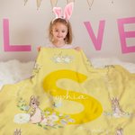 Personalisierte Niedliche Hase Weiche Decke mit Namen und Initiale Haus Deko Ostern Geburtstag Geschenk für Jungen Mädchen