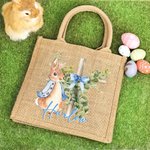 Personalisierte Osterhase Bogen Kreuz wiederverwendbare Jute Tasche mit Namen Tote Bag Ostern Party Geschenk für Jungen Mädchen