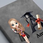 Personalisierte Grad Cap Cartoon-Charakter 100 Seiten Leder gefüttert Journal Notebook mit Initial Name Graduation Geschenk für High School College Absolventen