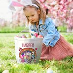 Personalized Easter Egg Rainbow Cartoon Character Canvas Basket with Name Easter Egg Hunts Party Favor Gift for Boys Girls