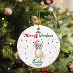 Ornamento natalizio personalizzato per cani in stile Merry Woofmas disegnato a mano con nome e cordino Regalo di Natale per gli amanti degli animali domestici