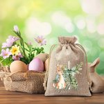 Personalized Cute Easter Bunny Cross Burlap Drawstring Gift Bag with Name Easter Hunting Party Gift for Boys Girls
