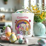 Personalized Easter Egg Rainbow Cartoon Character Canvas Basket with Name Easter Egg Hunts Party Favor Gift for Boys Girls