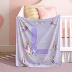 Personalisierte Niedliche Hase Weiche Decke mit Namen und Initiale Haus Deko Ostern Geburtstag Geschenk für Jungen Mädchen