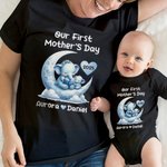 Personalized Mummy Baby Animals Moon Storytime 100% Cotton Baby Bodysuit Matching T-shirt with Name First Mother's Day Gift for Newborn New Mom