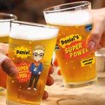 Vaso de Cerveza Personalizado Super Powers Caricatura 16oz con Nombre Día del Padre Cumpleaños Regalo para Papá Abuelo Amantes de la Cerveza