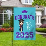 Personalizado Congrats You Did It Grad Hat Cartoon Character Garden Flag with Name Family Party Decor Regalo de graduación para la clase de 2025 graduados