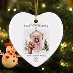 Couronne de houx personnalisée Cheminée Premier Noël Ornement en céramique avec nom, année et adresse Décoration de l'arbre de Noël Cadeau pour la famille et les enfants