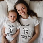 T-shirt 100% coton et Onesie bébé assortis avec motif de panda Cadeau de fête des mères pour nouveau-né et nouvelle maman