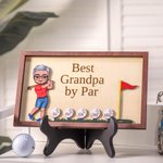 Personalized Best Dad Mom by Par Cartoon Golf Character Wooden Plaque with 1-8 Names and Holder Home Decor Father's Day Birthday Gift for Golf Lovers