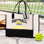 Gepersonaliseerde Honkbal Basketbal Mam Grote Canvas Tas met Tekst Game Day Sport Mam Cadeau voor Vrouwen