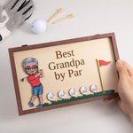 Personalized Best Dad Mom by Par Cartoon Golf Character Wooden Plaque with 1-8 Names and Holder Home Decor Father's Day Birthday Gift for Golf Lovers