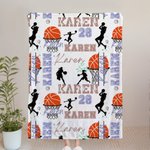 Personalized Energetic Basketball Girl Silhouette Soft Throw Blanket with Multicolor Names Home Decor Birthday Gift for Sports Basketball Lovers