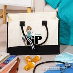 Personalisierte Cartoon-Charakter medizinisches Personal Canvas Tragetasche mit Namen Geburtstag Anerkennung Geschenk für Krankenschwester Arzt