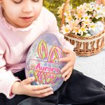 Personalized Faux Glitter Colorful Bunny Design Fillable Jumbo Easter Egg with Name Holiday Basket Stuffers Easter Birthday Party Favors Gift for Kids