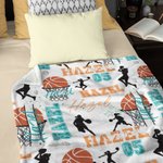 Personalized Energetic Basketball Girl Silhouette Soft Throw Blanket with Multicolor Names Home Decor Birthday Gift for Sports Basketball Lovers