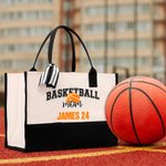 Gepersonaliseerde Honkbal Basketbal Mam Grote Canvas Tas met Tekst Game Day Sport Mam Cadeau voor Vrouwen