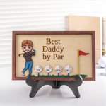 Personalized Best Dad Mom by Par Cartoon Golf Character Wooden Plaque with 1-8 Names and Holder Home Decor Father's Day Birthday Gift for Golf Lovers