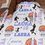 Personalized Energetic Basketball Girl Silhouette Soft Throw Blanket with Multicolor Names Home Decor Birthday Gift for Sports Basketball Lovers
