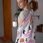 Personalized Energetic Basketball Girl Silhouette Soft Throw Blanket with Multicolor Names Home Decor Birthday Gift for Sports Basketball Lovers