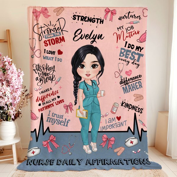 Henkilökohtainen Daily Affirmations sarjakuvahahmo pehmeä heittää peitto nimi ja teksti syntymäpäivä arvostus lahja Sairaanhoitaja Lääkäri Medical Staff