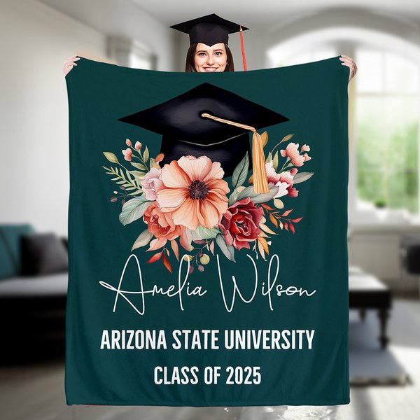 Couverture douce avec nom et année de l'école Cadeau de décoration intérieure pour les diplômés