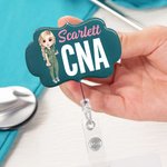 Personalized Cartoon Character Irregular Retractable Name ID Card Badge Reel with Title Birthday Appreciation Gift for Nurse Doctor Medical Staff