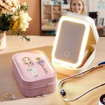 Personalizado arco estetoscopio nacimiento flor PU cuero joyero con LED maquillaje espejo enfermera semana gracias cumpleaños regalo para personal médico