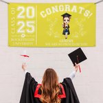 Personalisierte Multicolor Congrats Cartoon Charakter Banner mit Namen und Schulnamen Graduation Party Favors Geschenk für Klasse von 2025 Absolventen