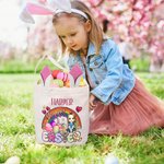 Personalizzato Buona Pasqua Arcobaleno Uova di Pasqua Cartoon Personaggio Cestino di tela con nome Party Favor Regalo di Pasqua per ragazzi ragazze