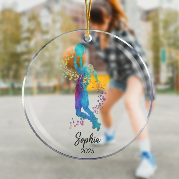 Personalisierte Aquarell Basketball-Spieler Silhouette Acryl Ornament mit Namen und Jahr Weihnachtsbaumschmuck Sport Geschenk für Basketball-Liebhaber