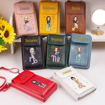 Personalisierte Mode Konstellation Cartoon Mädchen PU Leder Telefon Brieftasche Crossbody Bag mit Namen Mehrkammern Geburtstag Brautjungfer Geschenk für Frauen
