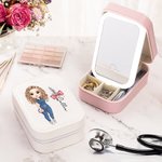 Personalizado arco estetoscopio nacimiento flor PU cuero joyero con LED maquillaje espejo enfermera semana gracias cumpleaños regalo para personal médico
