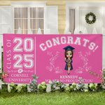 Personalisierte Multicolor Congrats Cartoon Charakter Banner mit Namen und Schulnamen Graduation Party Favors Geschenk für Klasse von 2025 Absolventen