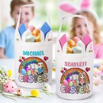 Personalizzato Buona Pasqua Arcobaleno Uova di Pasqua Cartoon Personaggio Cestino di tela con nome Party Favor Regalo di Pasqua per ragazzi ragazze