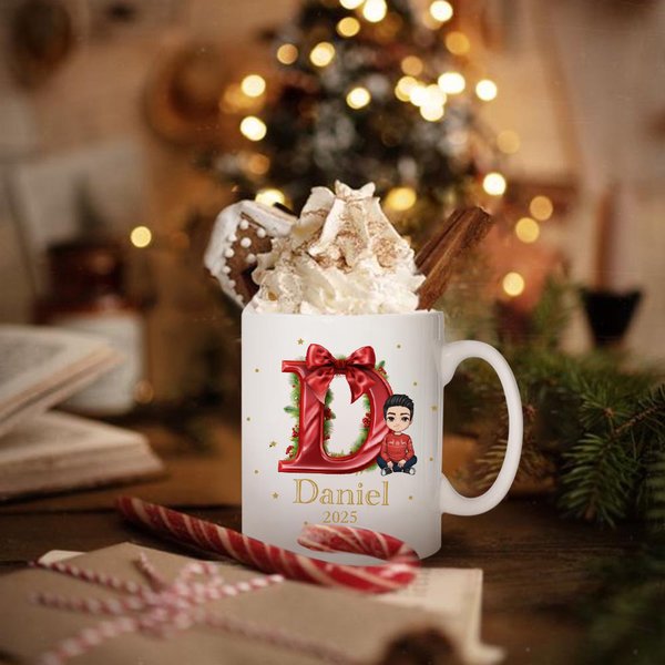Personalizzato Cartoon Character 11 oz tazza in ceramica con nome e lettera Natale Compleanno regalo per la famiglia amico
