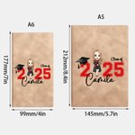 Personalizado Cartoon Graduate Carácter Cuero Cubierta Cuaderno con Nombre Graduación portátil Viaje Esenciales Regalo para Mujeres