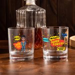 Personalized Cool Super Power Dad Cartoon 10 oz Old Fashioned Whiskey Rocks Glass with Name Birthday Father's Day Gift for Men