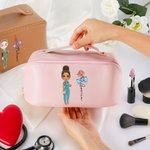 Spersonalizowana kokardka Stetoskop Narodziny Kwiat Skóra PU Szeroko otwierana torba na makijaż z imieniem Pielęgniarka Tydzień Podziękowania Prezent urodzinowy dla personelu medycznego