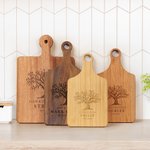 Personalized Engraved Tree of Life Reversible Charcuterie Cutting Board with Grip and Text Housewarming Wedding Gift for Family