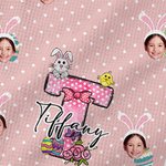 Asciugamano da tè in cialda ad asciugatura rapida con iniziali e nome, personalizzato a pois, con orecchie da coniglietto 1-3 foto del viso, regalo di Pasqua per bambini e famiglia