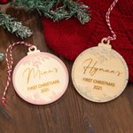 Personalizzato primo Natale del bambino fiocco di neve glitterato appeso ornamento con nome inciso e data regalo di Natale per il neonato