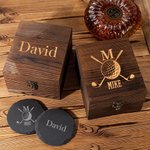 Henkilökohtainen kaiverrettu Golf Initial Name Old Fashioned Whiskey lasit puinen laatikko asetettu kivet ja liuskekivi Coaster syntymäpäivä häät lahja miehille