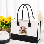 Personlig Bow Highland Cow Learning Element Large Canvas Tote Bag med namn Födelsedag Lärarens dag Tacksamhet Present för lärare Elever