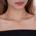 Collier Croix en Zircon personnalisé avec 1-4 pierres de naissance Bijoux religieux Anniversaire Baptême Fête des Mères Cadeau pour Femme Chrétienne