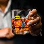 Personalized Cool Super Power Dad Cartoon 10 oz Old Fashioned Whiskey Rocks Glass with Name Birthday Father's Day Gift for Men