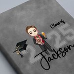 Personalizado Cartoon Graduate Carácter Cuero Cubierta Cuaderno con Nombre Graduación portátil Viaje Esenciales Regalo para Mujeres