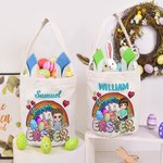 Personalizzato Buona Pasqua Arcobaleno Uova di Pasqua Cartoon Personaggio Cestino di tela con nome Party Favor Regalo di Pasqua per ragazzi ragazze