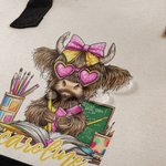 Personlig Bow Highland Cow Learning Element Large Canvas Tote Bag med namn Födelsedag Lärarens dag Tacksamhet Present för lärare Elever